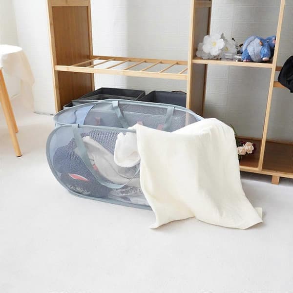 Nylon Mesh Laundry Hamper Foldable Ventilated Four-Sided Design with Handles, 62 x 29 x 33