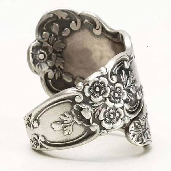 925 Sterling Silver Oxiderad Skedsilversring Justerbar Ring Smycken Gåvor till Kvinnor