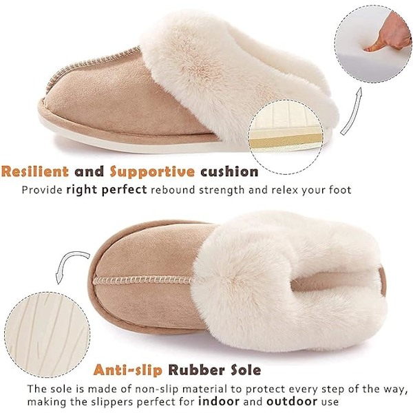 Husslippers för kvinnor och män, luddiga fluffiga minnesskum slip on hussko halkfria supervarma (storlek: 9-10)