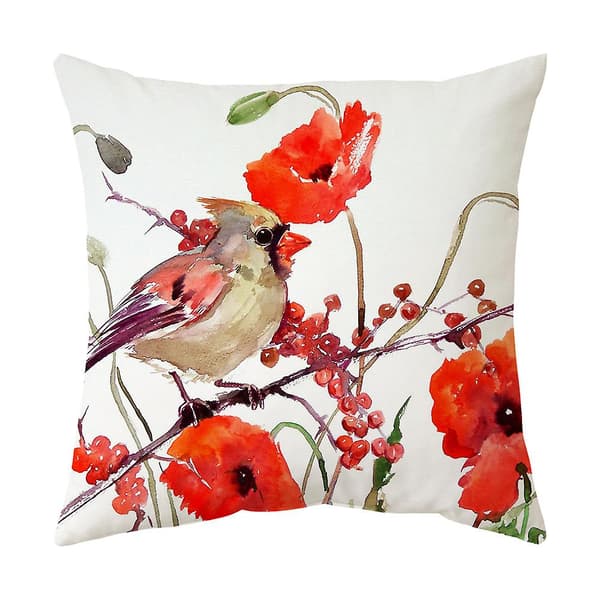 Sæt med 4 søde pudebetræk 45x45cm, blomsterfuglemønster dekorative pudebetræk til seng sofa stue soveværelse