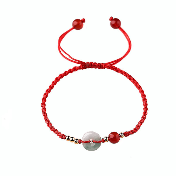 Naturligt Jade Freds Spänne Armband Handgjort Vävt Rött Rep Armband För Studenter