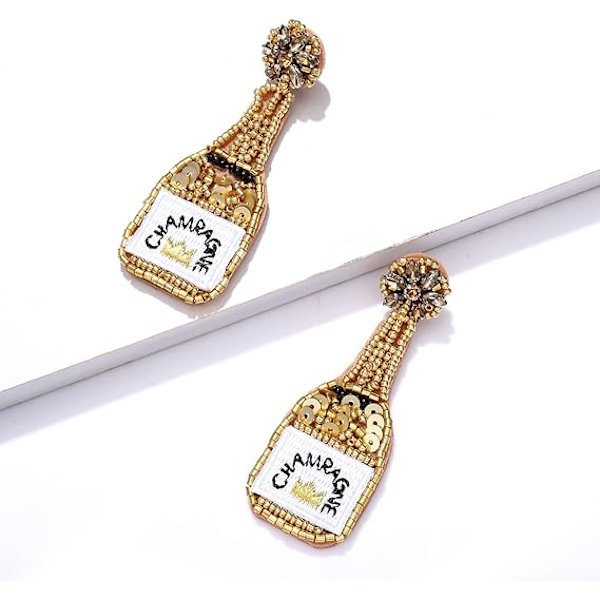 Kreative champagne vinglass dangle øredobber skinnende krystall rhinestone perleperler vinflaske øredobber for kvinner jenter smykker