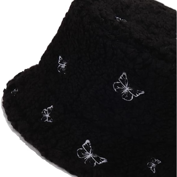 Vintermyk Fuzzy Bucket Hat i Kunstpels, Shearling Fiskehatt for Kvinner
