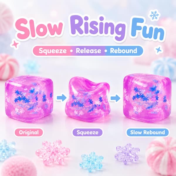 4 pcs Ice Cubes Squishy Toys with Snowflakes, Slow Rising Stress Cubes