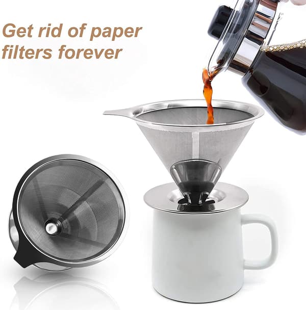 Kaffefilter i rustfrit stål, genanvendelig konisk kaffedrypper, permanent