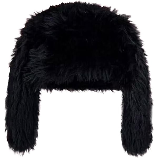 Cute Hat Women Hat Women Winter Hats Fuzzy Furry Snow Hat with Ear Winter Hats for Big Head Earmuff Hat Women Fuzzy Hats for Women（Black）