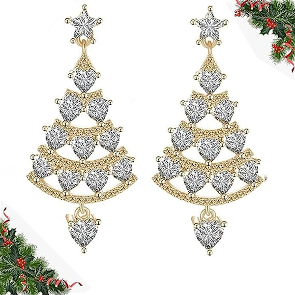 Juletræ Øreringe Skinnende Zirkon Rhinestone Krystal Juletræ Øreringe Let Luksus Juletræ Stud Øreringe Jule Smykker til Kvinder Pige
