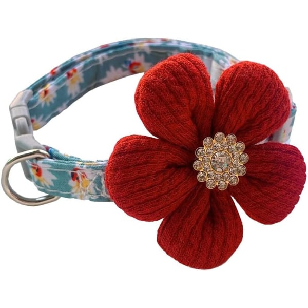 Cotton Breakaway Cat Collars with Flower with Rhinestones for Female Girl Cats Male Boy Cats red