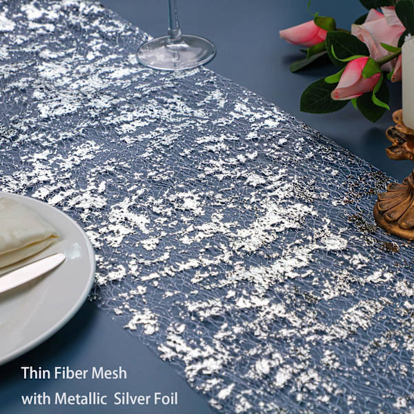 Sølvbordsløber, Sequin Glitter Foil Metallic Sølv Tynd Mesh Bordsløberrulle 11\"x108\", Sølvbordsdekorationer