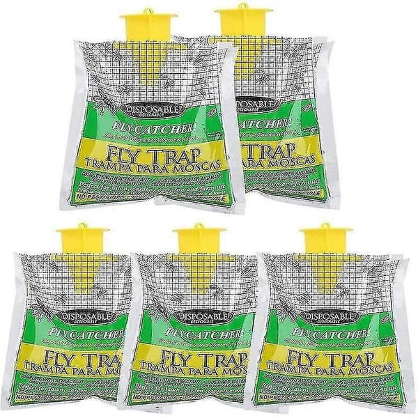 5-pack utomhusflugfällor med bete, engångshängande flugfångare för ranchbruk