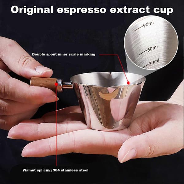 2X 90 ml målebæger i rustfrit stål espressokopper lille kaffe mælkekande espressoshotkop mål sølv