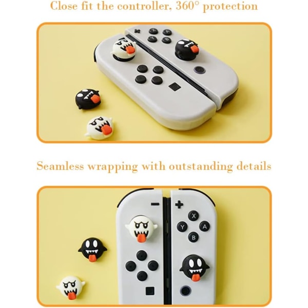 Halloween Cut Joystick Caps til Nintendo Switch, 4 PCS Thumbstick Cover til Switch Lite, OLED, Analog Stick Button Cover til NS (Sort Hvide Spøgelser)