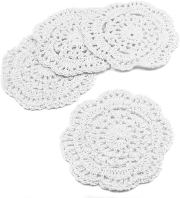 Spetsrunda Virkade Underlägg, Handgjorda, 4 tum, 4-pack (Vit)