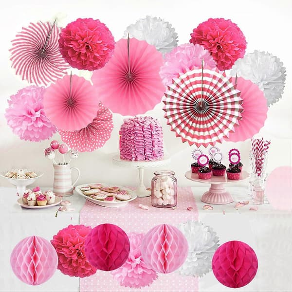 Papir Pompom Vifte Ball Honeycomb Romdekorasjon Bryllup Bursdag Påske Dåp Bursdag - Rosa, 2024 Ping