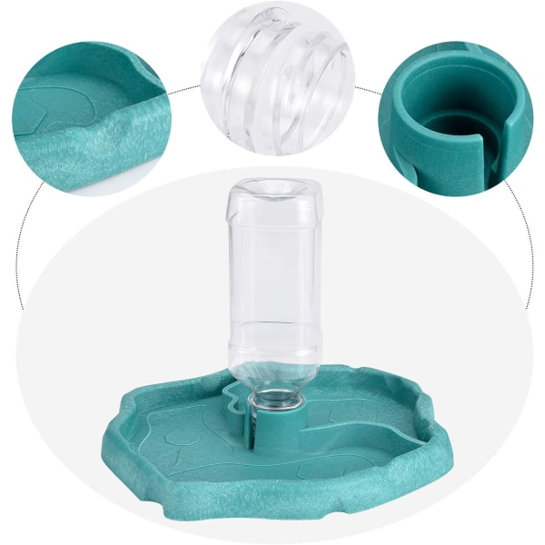 Reptilvannsdispenser, 2 i 1 anti-overflow skålmatdispenser, plastskål for skilpaddeøgle - blå
