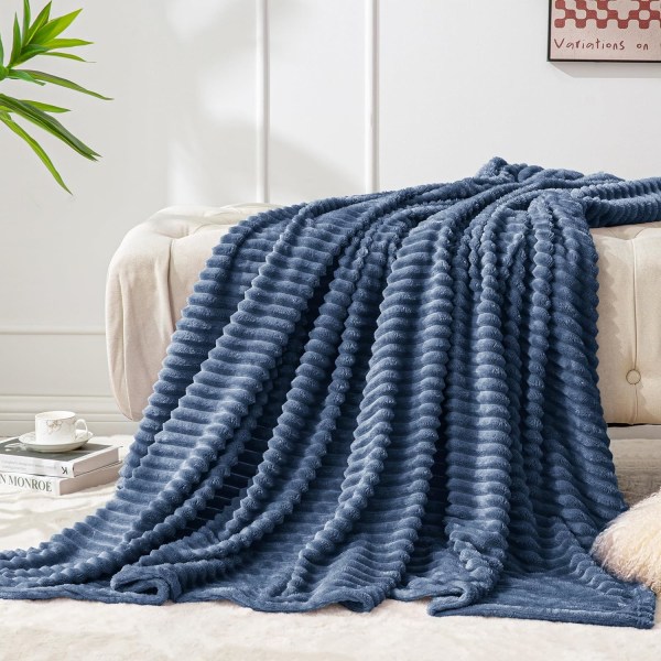 Fleecefilt - 3D Ribbad Jacquard Dekorativ Gul Överkast för Soffa & Säng, Lätt Varm Mysig Mjuk Fuzzy Filtar 50x60 tum