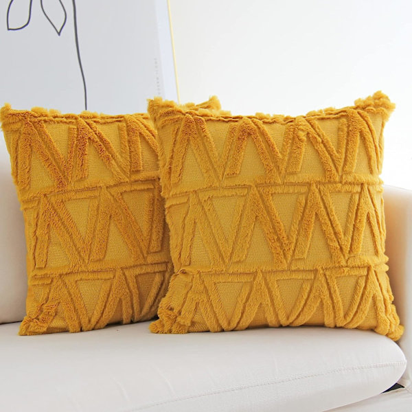 Lyxig plysch kort ull sammet kuddfodral konstgjord päls fluffig soffkuddfodral 2 st 18 x 18 tum gul
