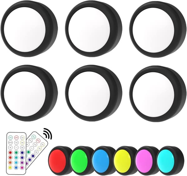 LED Spotlight 6 pcs with 2 Remote Controls RGB Design many colors black