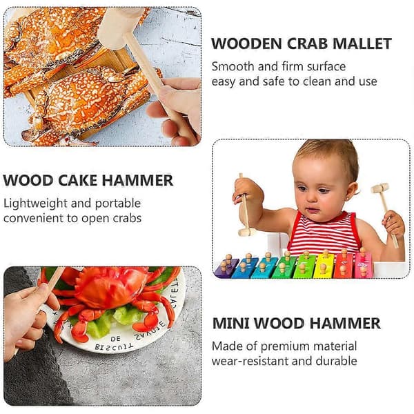 Skaldyrs Krabbehammere Træ Minihammere til Nem Krabbeknækning 2 Sæt
