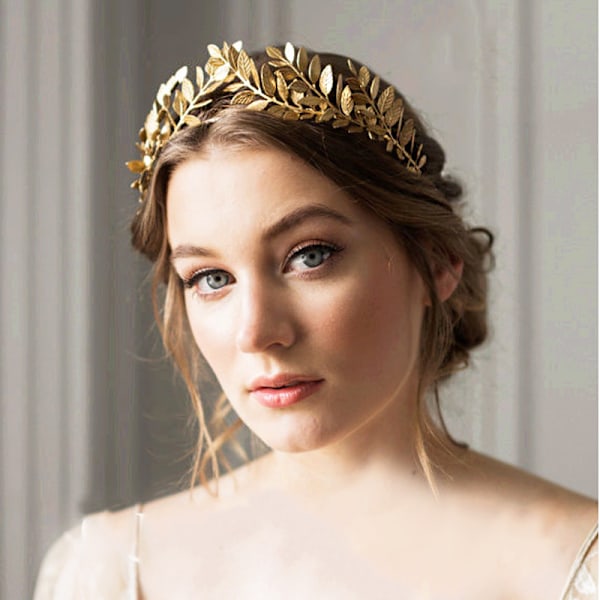 Brudekrone med blader, vinddiadem, gull
