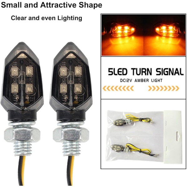 4 x Mini-blinkers, 12V 5 LED för motorcykel, Mini Light M8, LED-blinkers för motorcykel, Pedalbil, Gul