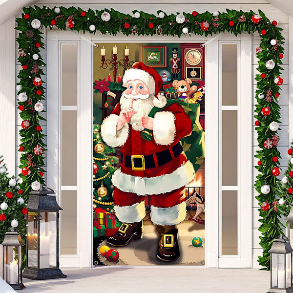Jul Snögubbe Dörrskydd God Jul Dörrdekorationer Vinter Snögubbe Bakgrund Banner för Entré Veranda Jul