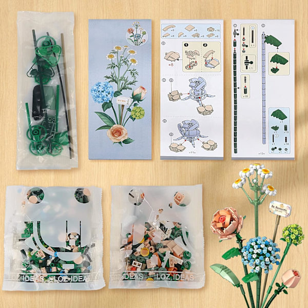 Mini tegelsten blombukett byggsatser, konstgjorda blommor, DIY unik dekoration hem, 680 delar botanisk samling för åldrar