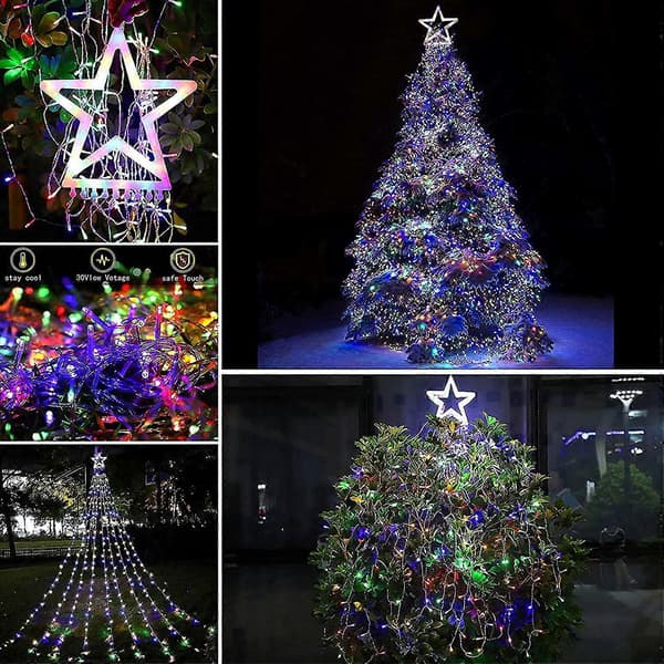 (ny) Cerflyer Juledekorasjon Utendørs Stjernelys, 320 LED Juletre Topplys