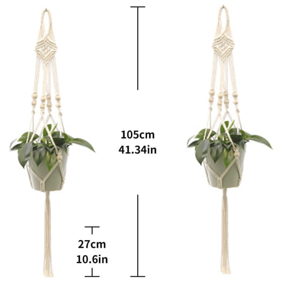 2 stk Makrame Planteholdere Innendørs Utendørs Hengende Plantekurv Bomullsrep Håndstrikket Blomsterpottenettpose - Stil 3