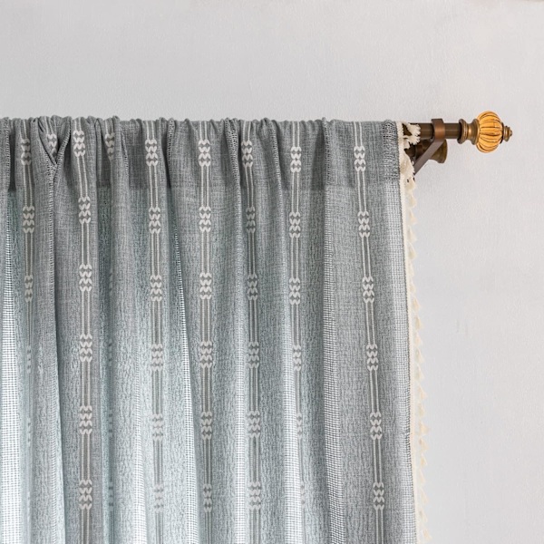 Bohemian Style Soveværelse Broderede Stribede Landhus Gardiner 84 Tommer Lange 2 Stykker Sæt Blå Linned Gardiner( B 132,08 cm x L 160,02 cm, Blå )