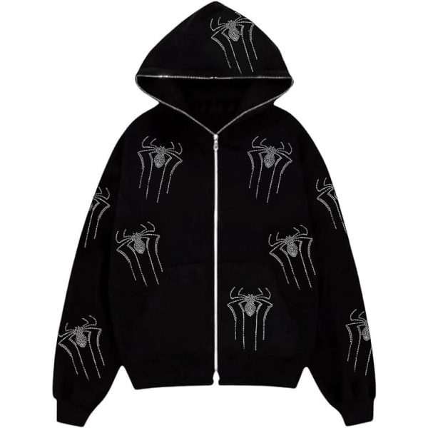 Hoodie med dragkedja för kvinnor Halloween långärmad grafisk jacka Goth Sweatshirt Girl Streetwear（Storlek：M）