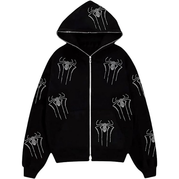 Kvinde Full Zip Up Hoodie Halloween Langærmet Grafisk Jakke Goth Sweatshirt Pige Streetwear（Størrelse：M）