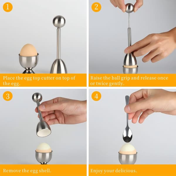 Egg opener, egg peeler set for soft-boiled eggs, complete set with egg cups, spoons and stainless steel kitchen utensils for breakfast