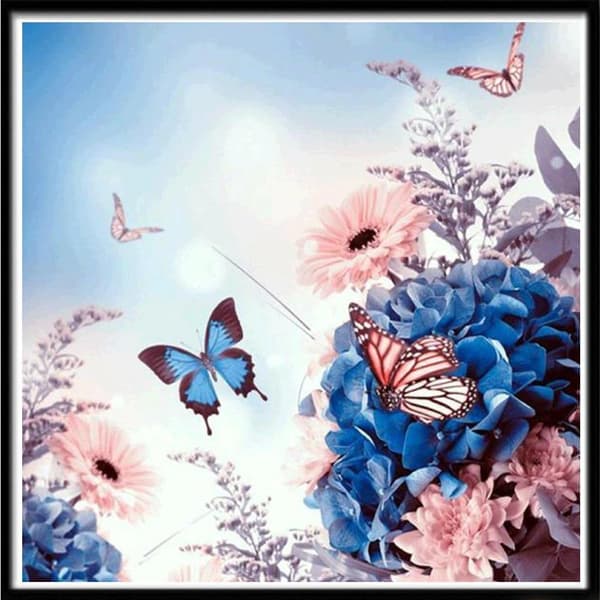 Diamantmaling 30x30 cm Blomster og Sommerfugl Diamantmaling DIY multifärg multicolor