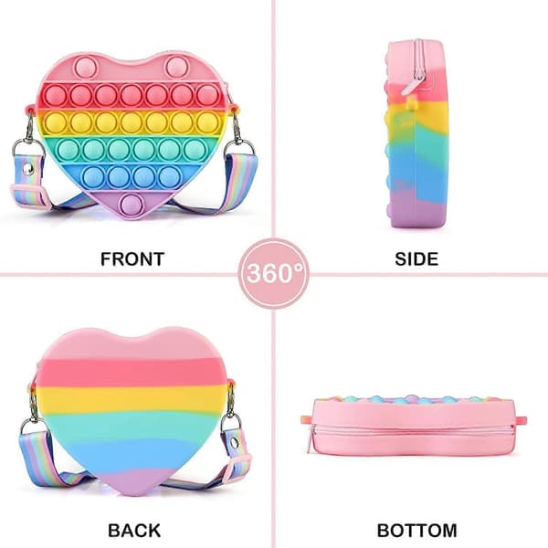 Jenter og barn hjerteformet Pop it-veske (farget), gadget skulderveske