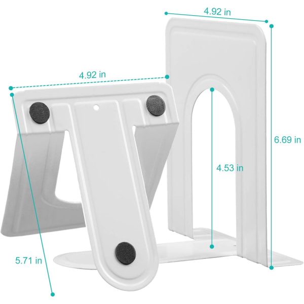 Bogstøtter, skridsikre metalbogstøtter til hylder, kraftige bogstøtter, kontorbogstopper, 6 x 5 x 6 tommer, 14 stykker / 7 par (hvid)