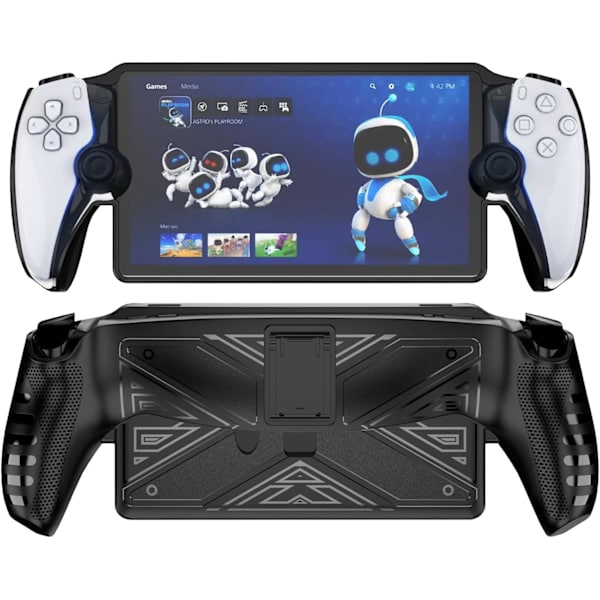 Beskyttende deksel for PlayStation Portal, med stativ, hardt skallbeskytter for konsollhåndholdt, spillmaskin anti-støv tilbehør (svart)