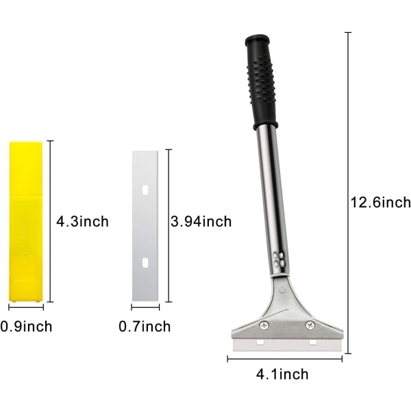 4 tommer skraber med barberblad - Flisemalingsskraber - Gulvskraber til fjernelse af tapet - Glat skraber med 10 udskiftningsblade, 2 stk. (sort)