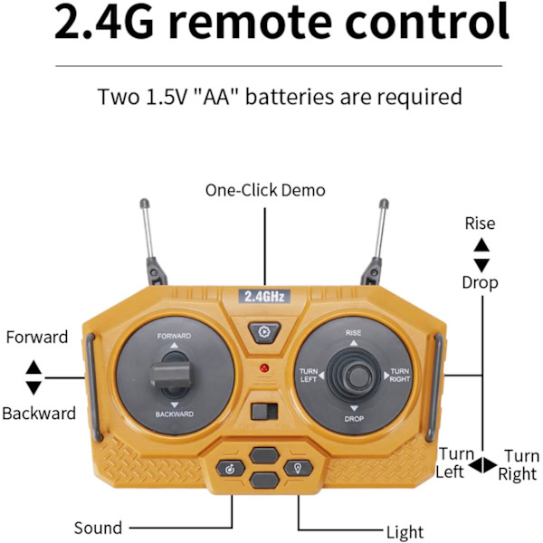 RC Bulldozer 1/24 2.4GHz 9CH RC Anleggsbil Ingeniørkjøretøy Pedagogiske leker for barn med lysmusikk