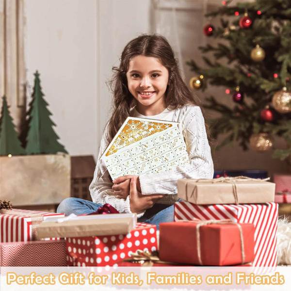 Træ Julekalender Advent Kalender Box 24 Dage Advent Kalender med LED Lys Nedtællingskalender 24 Opbevarings Skuffer Box til Gaver