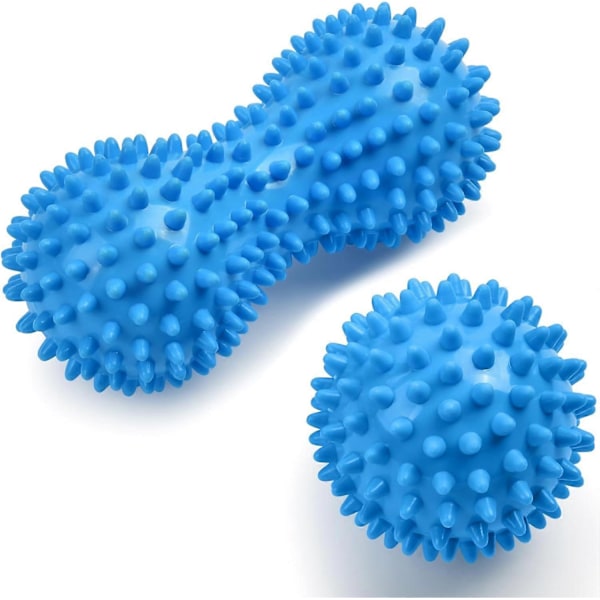 Piikkipallohierontasetti, 2 kpl vartalo- ja jalkahierontarulla, kova maapähkinähierontapallo plantaarifaskiittiin, triggerpisteterapiaan, syväkudoshierontaan, myo Upgrade 2 Pcs  Blue 2pcs - Green