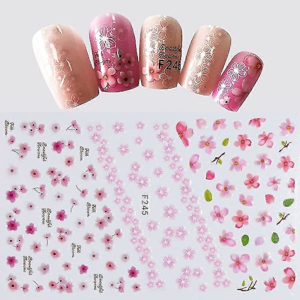 Blomster Nagelsticker Dekaler 4 Ark Vita Körsbärsblommor Nagelkonst Tillbehör 3d Självhäftande Nageldekoreringar Tillbehör Diy Akryl Nagelkonst Ap