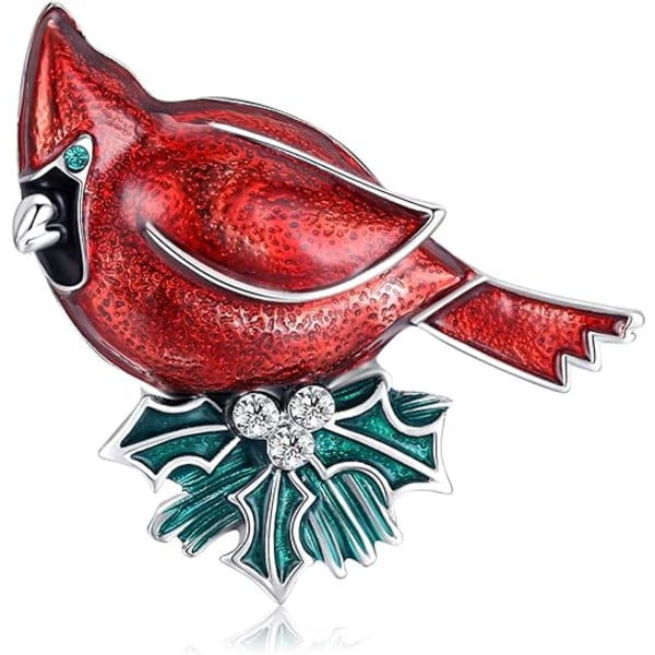 Nål Smycken Röd fågelkristall med gröna blad Julbroscher för kvinnor Gåvor Semesterfestdekorationer med meddelandekort och låda