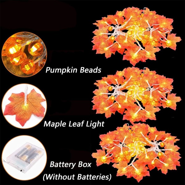 Thanksgiving lønneblader 3M 20LED lyslenke, høstlønneblader lyslenke, høstdekorasjoner for feriehøstkrans Hjem Innendørsdekor