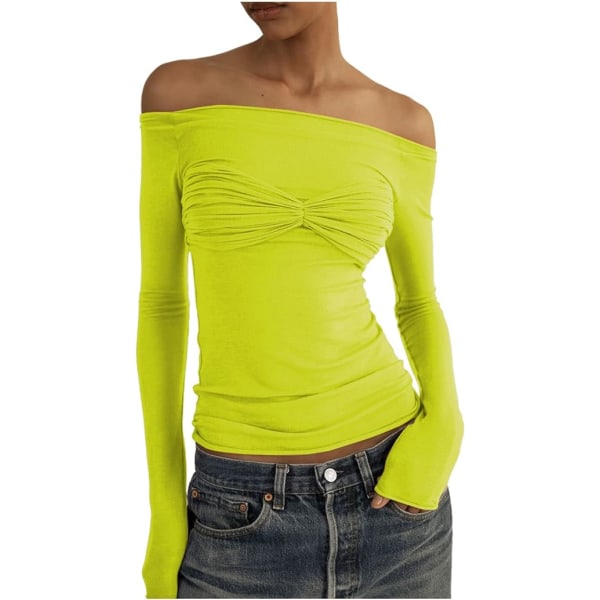 Långärmad tröja dam Basic Crop Top Fashion 2024 Baslager Stretchy Slim Fitted Y2K Tops Mesh Skir Tshirt (grön, L) Green L