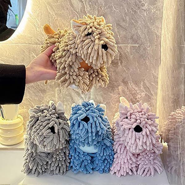 Chenille Håndklæde til Hvalpe – Sød Hundeform & Absorberende – til Badeværelse, Køkken, Hænder, Multifunktionelt Blue