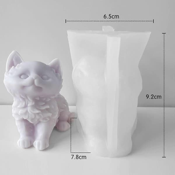 Siddende kat lysforme 3D dyre silikoneform til lysfremstilling DIY håndlavet sæbe aromaterapi epoxyharpiksform B