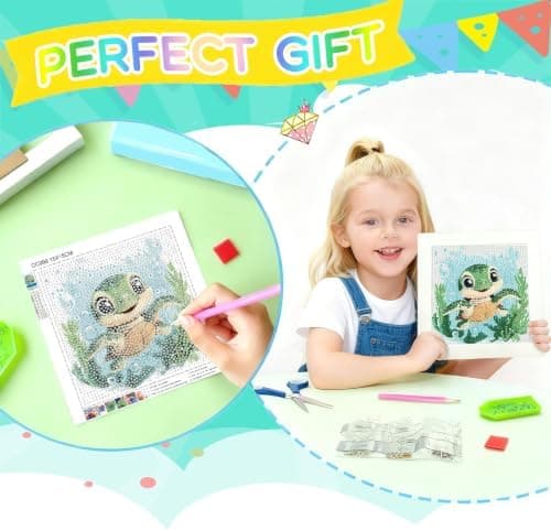 bleihum Turtle Diamond Art Kit for Kids Ages 4-8-12 with Frame 7x7inch