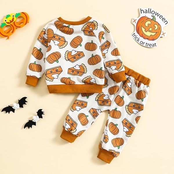 Baby pige Halloween tøj pige sød græskar print outfits pullover sweatshirts og flare bukser sæt（størrelse：100CM）foreslå alder:18-24 måneder