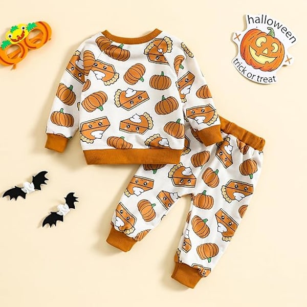 Taapero Tyttöjen Halloween Vaatteet Lapsi Tyttö Söpö Kurpitsa Tulostus Asut Puserot Ja Leimahoususetti（Koko：70CM）Ehdotettu Ikä:0-6 Kuukautta